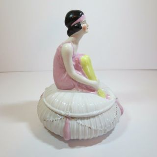 Vintage Flapper Deco lady figural German porcelain powder jar half doll 3