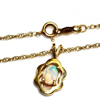 14k yellow gold opal solitaire pendant necklace 1.  7g estate vintage womens rare 3