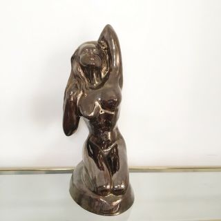 Vintage 23” Large Ceramic Nude Naked Lady Figure Sculpture 1980’s Bronze Glaze
