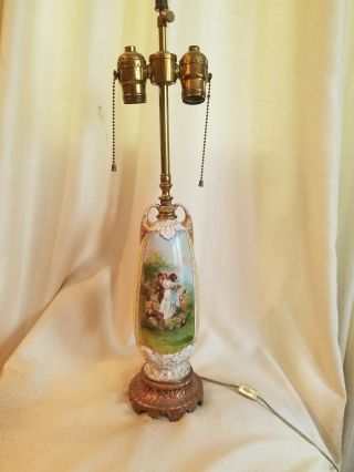 Vintage Hand Painted Victorian Lamp Fixture
