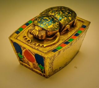 Rare Egyptian Lidded Scarab Box,  By " Artisans Guild International "