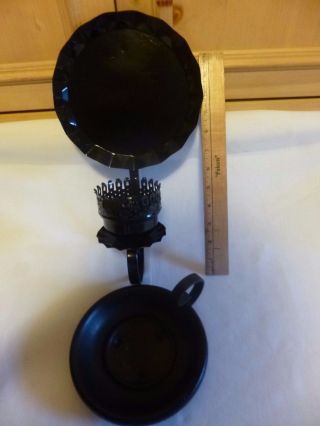 Vtg Black Metal/wrought Iron Wall Candle Sconce Reflector & Pillar Candle Holder