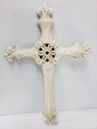 Vintage Antique Rare - White Metal 16 " Inch Decorative Cross