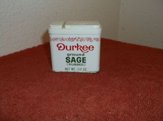 Vintage Durkee Ground Sage 0.  5 Oz Metal Spice Tin.  By Durkee.  Usa.