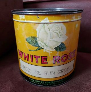 Vintage White Rose 1940s Pressure Gun Grease 5 Lbs.  Can W/ Lid Rare