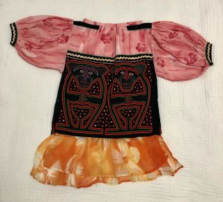 60s VTG Bold Panama San Blas Indigenous Kuna Mola Blouse Boho Art to Wear (36”) 2