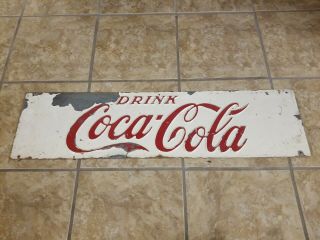 Vintage Drink Coca - Cola Sign White And Red 35 " X9 "