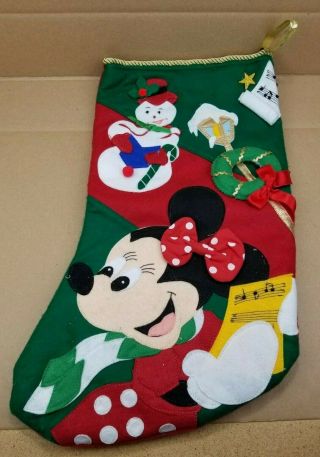 Vintage 1994 Disney Minnie Mouse Large 22 " Felt Christmas Stocking Applique 3d