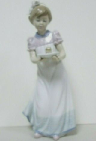 Vintage Lladro Happy Birthday Girl Holding Cake Porcelain Figurine Signed 1989