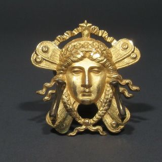 Antique French Gilded Bronze Ornament,  Neoclassic,  Winged Head Of Woman,  Medusa