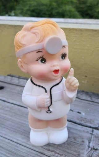 Vtg Rare Mexican Squeaky Toy Boy Doctor Clone Rubber Doll Kewpie Black Eyes Look