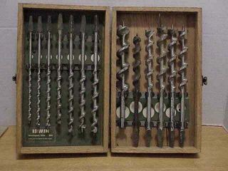 Vintage Irwin 13 Antique Hand Auger Wood Drill Bit Set In Wood Case