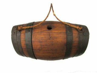 Small Antique Primitive Civil War Era Oak Wood Canteen Keg Whiskey Barrel