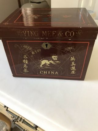 Vintage Ying Mee Co China Tea Box Wood With Chinese Graphics Art