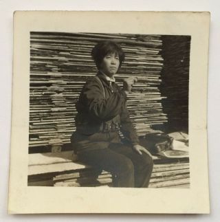 China Sawmill Militiawoman Cartridge Belt Vintage Chinese Photo 1960/70s