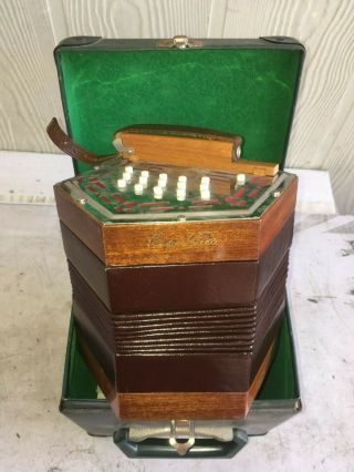 Vintage Antique 30 Button Regoletta Concertina With Hard Case