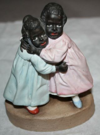 Antique Victorian German Bisque Porcelain Black Americana Girls Figurine Fairing