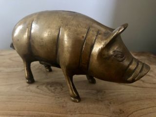 Vintage Small Solid Brass Piggy Bank Farm Animal Hog Figurine