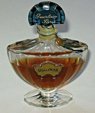 Vintage Guerlain Shalimar Perfume Bottle 1 Oz - 1/2 Full - Open - Circa 1970s