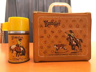Vintage Wrangler Cowboy Vinyl Lunchbox With Thermos Aladdin Industries 1962