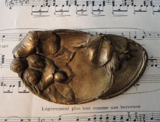Small Antique French Art Nouveau Bronze Hazelnut Tray Signed By Bonnot C1920
