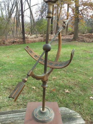 Vtg FREDERICK COOPER Armillary Sundial Bronze Wood Arrow Table Lamp Deco Compass 2