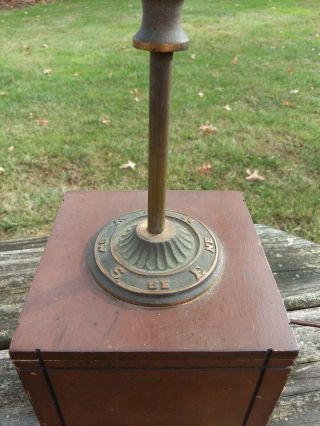 Vtg FREDERICK COOPER Armillary Sundial Bronze Wood Arrow Table Lamp Deco Compass 3