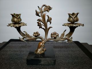 Vintage Brass Bronze Floral Ornate Candlestick Holder