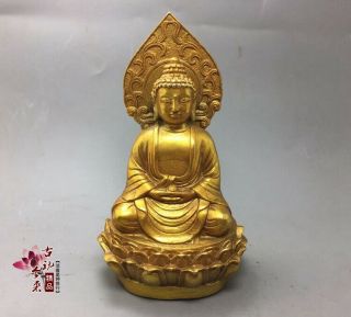 Collect Gold - Plated Bronze Pray Bless Shakyamuni Buddha Statue In Tibet Rn