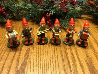 Vintage Hedo Erzgebirge Wooden Musical Band Elves Gnomes Mushrooms Miniatures