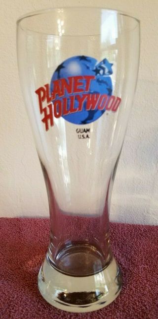 Pre Owned Planet Hollywood Guam Usa Tall Glass Mug.  8.  5 " H X 3.  25 " D - - Euc.