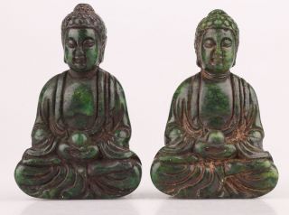 2 Buddhist China Jade Pendant Sitting Statue Spiritual Guanyin Belief Worship
