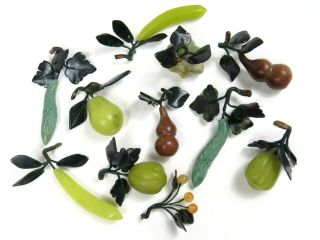 Vtg Chinese Export Carved Jade Gemstone Stone Fruit Figurines Cherries Miniature