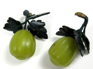 VTG Chinese Export Carved Jade Gemstone Stone Fruit Figurines Cherries Miniature 2