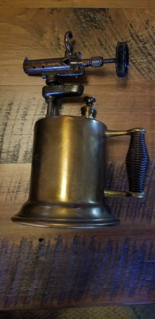 Antique Vintage Brass Gasoline Blow Torch With Wood Metal Handle Otto Bernz Co.