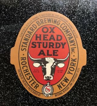 Irtp Ox Head Sturdy Ale 12oz Beer Bottle Label Standard Brewing Rochester Ny