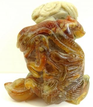 Vintage Chinese Jadeite Carved Hardstone Dragon Red Green / Paper Weight 75mm