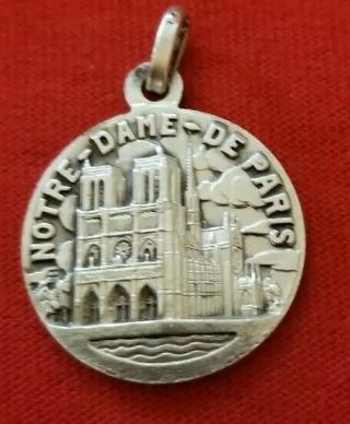 Vintage Silver Plated Notre Dame De Paris Medal Pendant Signed France