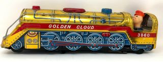 Vintage " Golden Cloud " Tin Metal Toys Train Locomotive 3860 Battery Operated