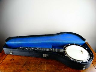 Antique Vintage Clifford Essex Zither Banjo Five String With Case C1900 - 1919