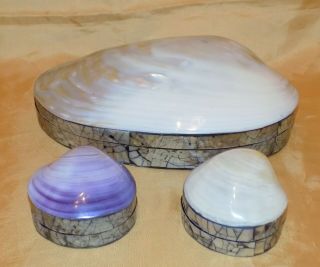 Vintage Abalone / Mop Shell Jewellery Casket,  2 Matching Small Trinket Boxes
