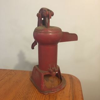 Vtg Antique Red Painted Cast Iron Hand Water Pump Garden Art Michigan Estate 2