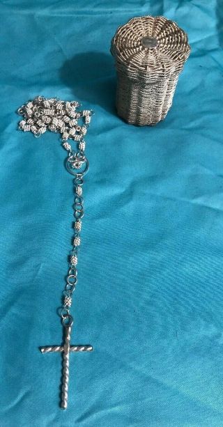 Catholic Art Deco Silver Rosary Cluster Deco With Metal Box Stunning
