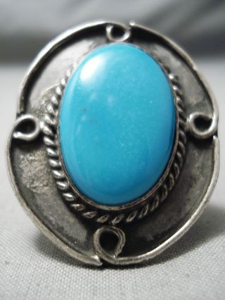 Huge Vintage Navajo Deep Blue Turquoise Sterling Silver Native American Ring