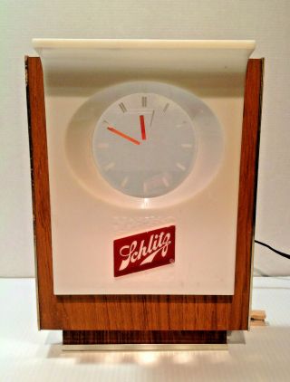 Vintage Schlitz Woodgrain Lighted Clock Beer Sign Back Bar Register Topper 82711