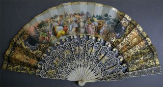 19th Century French Victorian Fan Country Scene Pierced Gilt Decoration