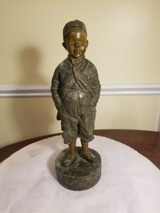Antique Bronze " Contentment " Boy Statue.  Bought In Germany.  11 " High