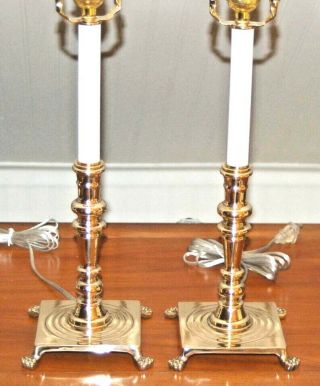 Pair Brass Candlestick Lamps Pair Colonial Williamsburg