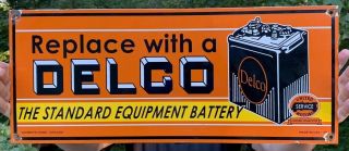 Vintage Delco Motor Oil Can Porcelain Gas Service Station Sign Advertising