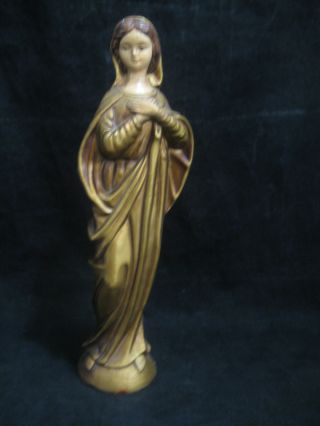 Vintage Resin Figurine Religious Gilt Gold Color Statue 10 " Tall Mary Madonna